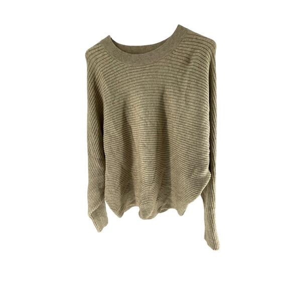 Khaki Ribbed Knit Pullover Crew Neck Long Sleeve Sweater Women's Size Small - Picture 2 of 6